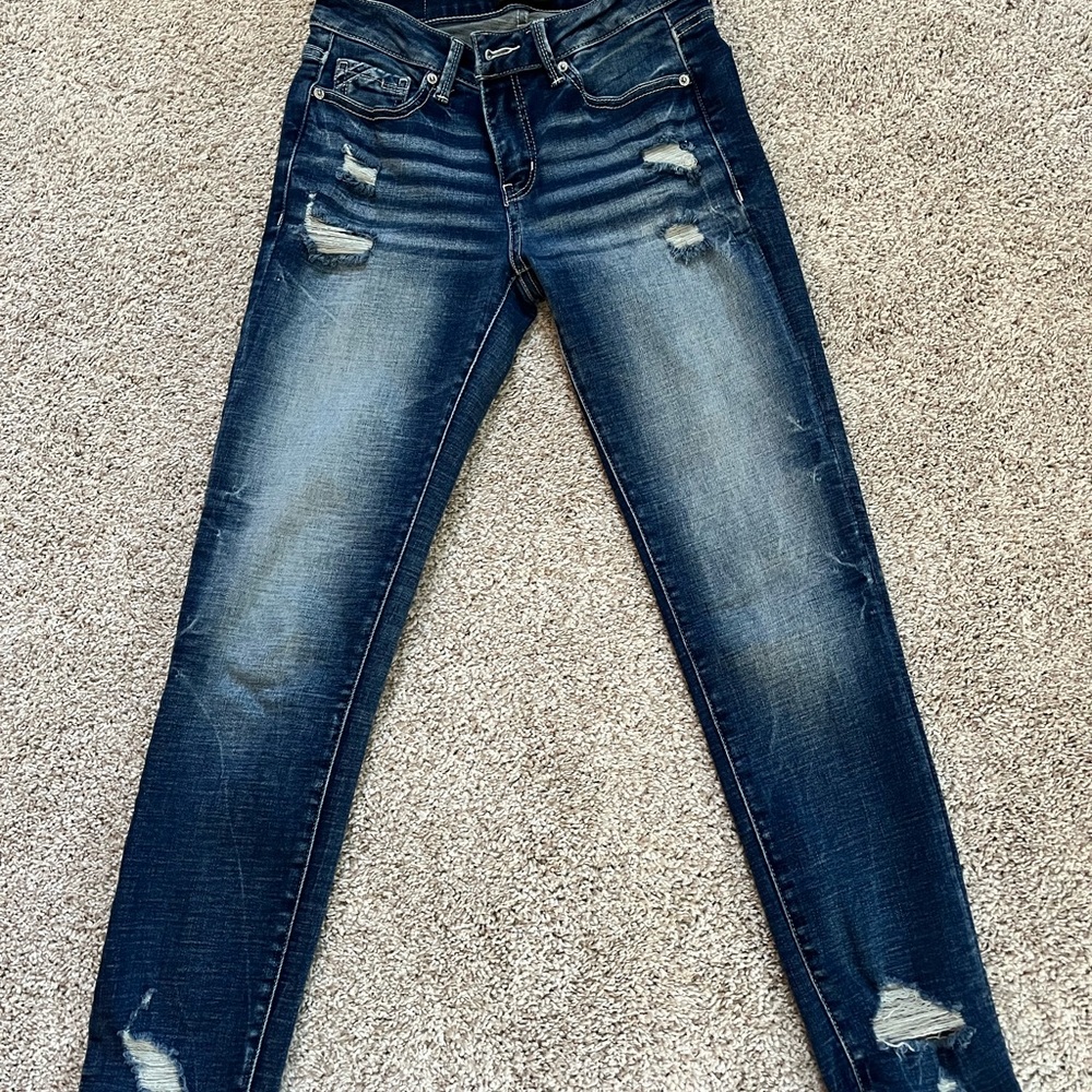 Buckle Black Dark Blue Distressed Skinny Jeans